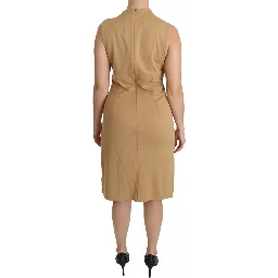 Brown V-neck Shift Knee Length Viscose Dress