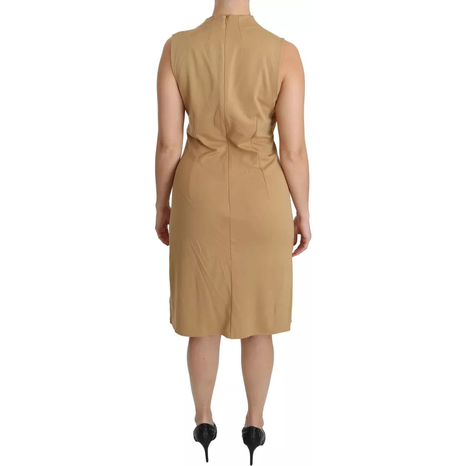 Brown V-neck Shift Knee Length Viscose Dress