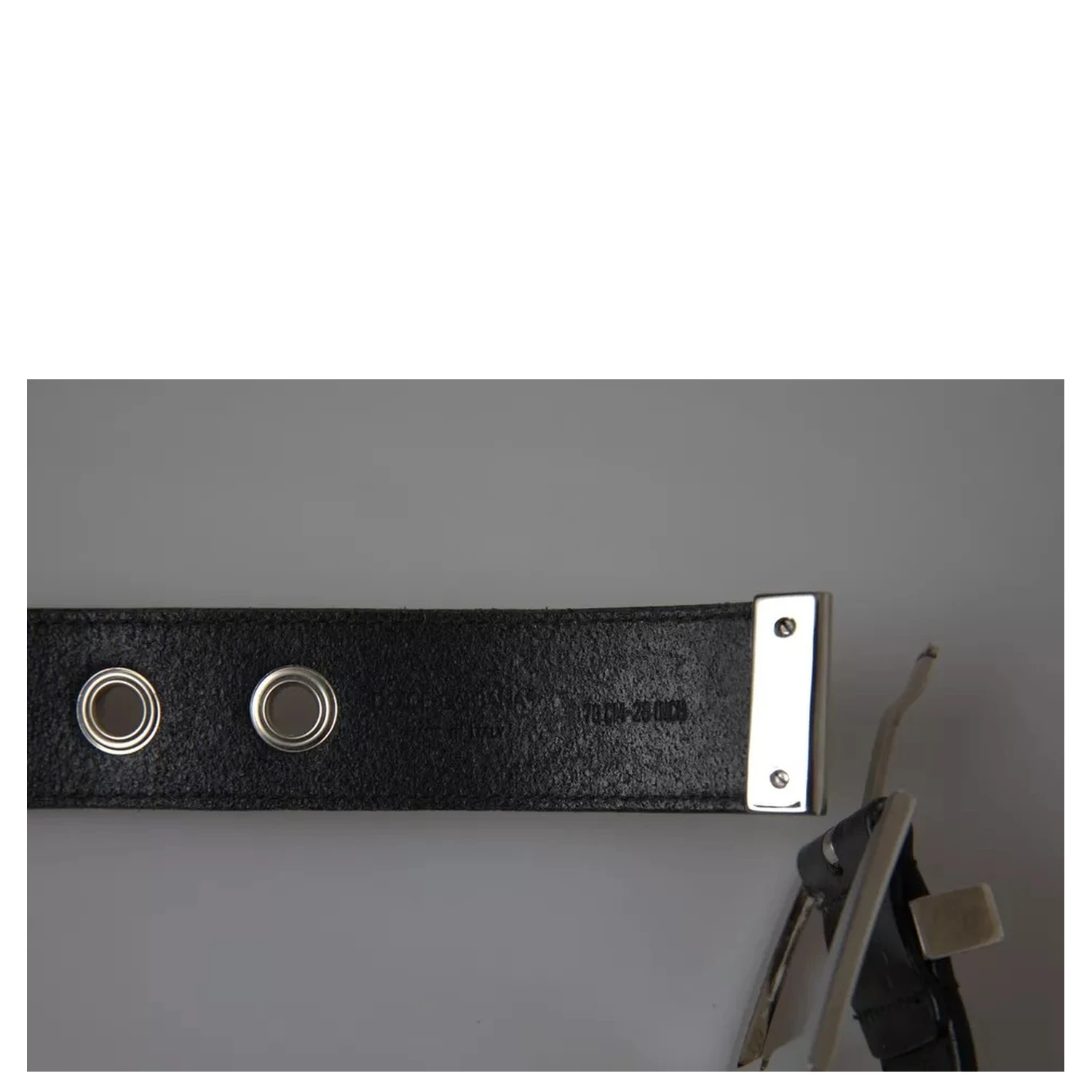 Black Leather Beige Strap Silver Metal Buckle Belt