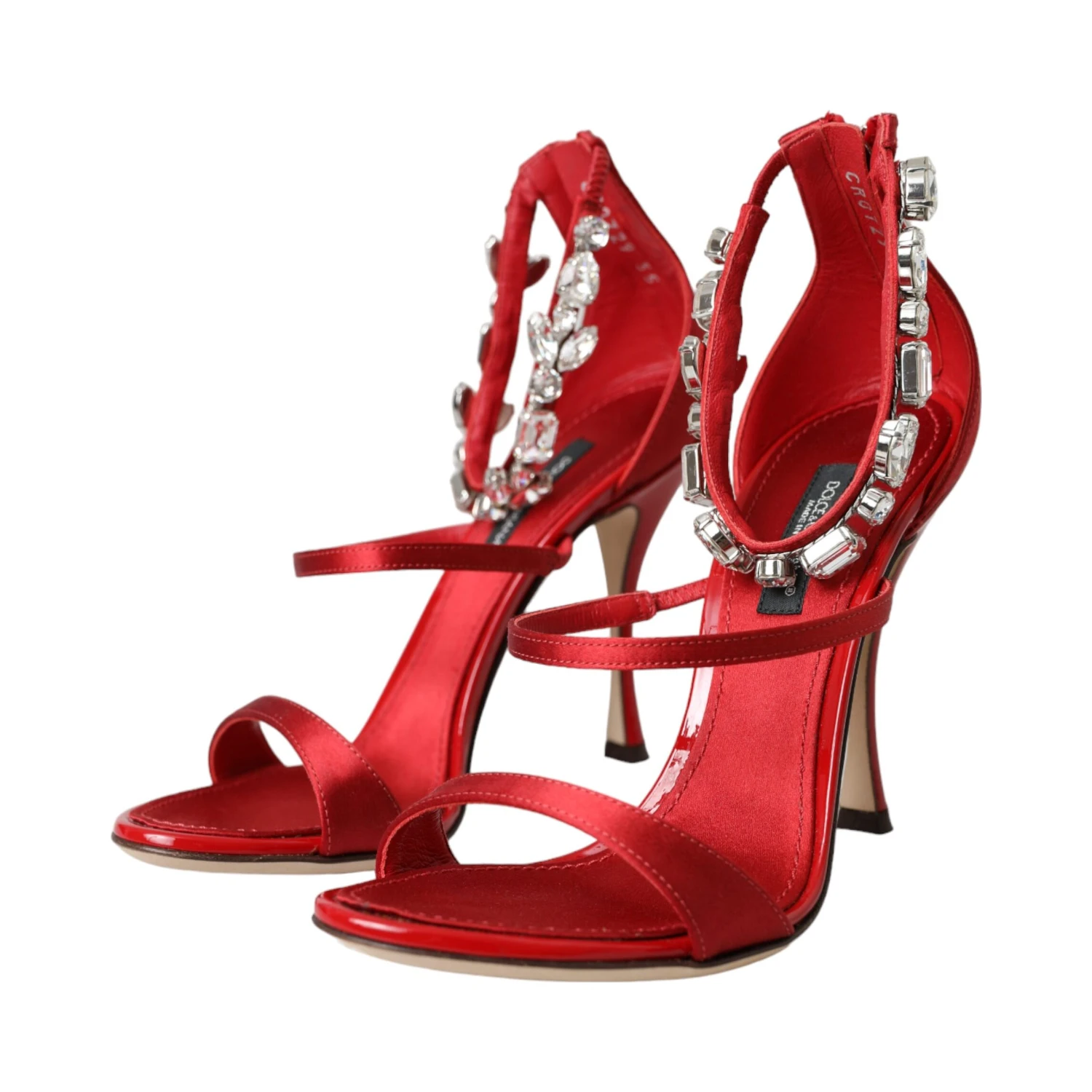 Red Keira Satin Crystals Sandals Heels Shoes