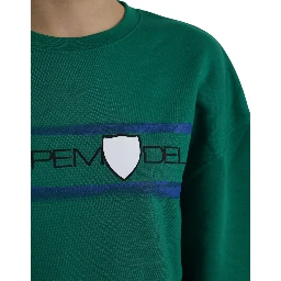Green Cotton Logo Print Long Sleeves Pullover Sweater