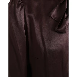 Brown Ascot Collar Long Sleeve Top Blouse
