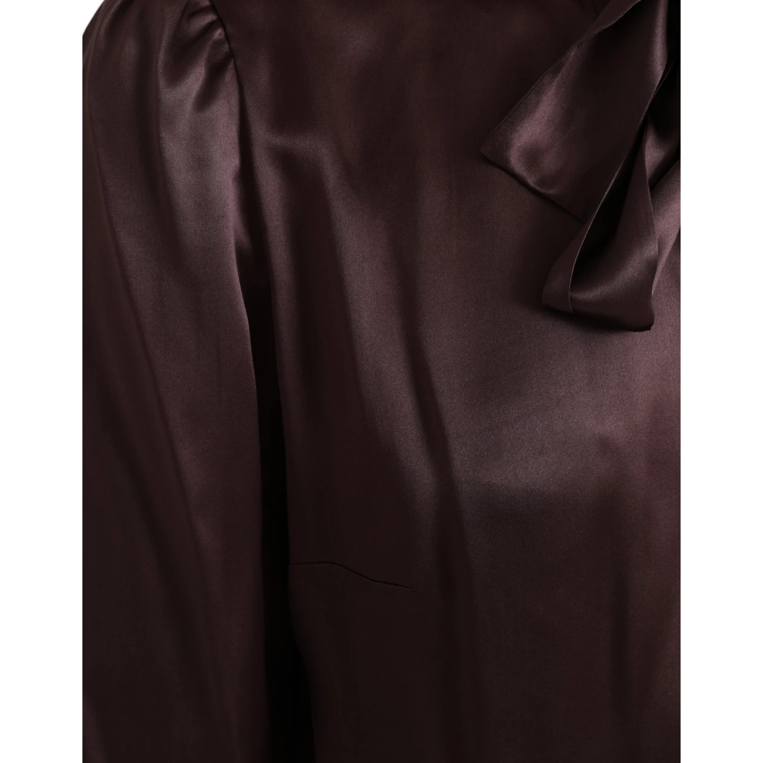 Brown Ascot Collar Long Sleeve Top Blouse