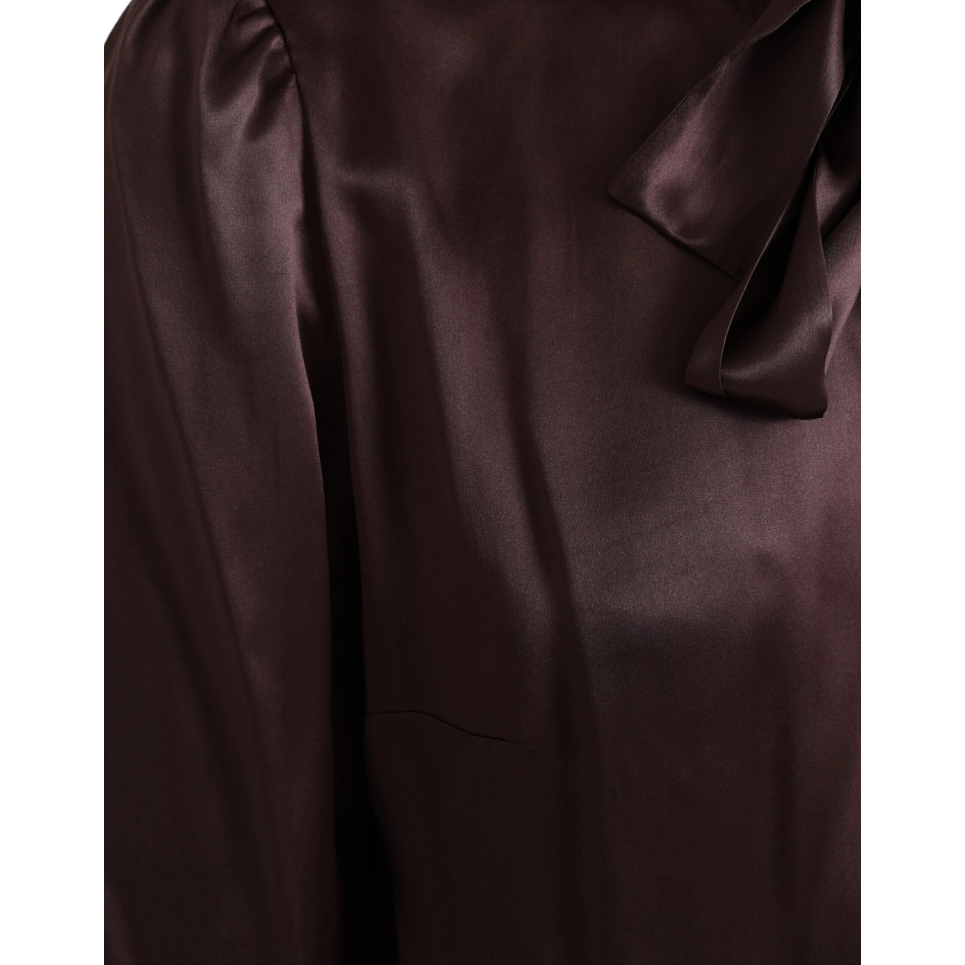 Brown Ascot Collar Long Sleeve Top Blouse