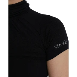 Black Turtleneck Viscose Short Sleeve Top