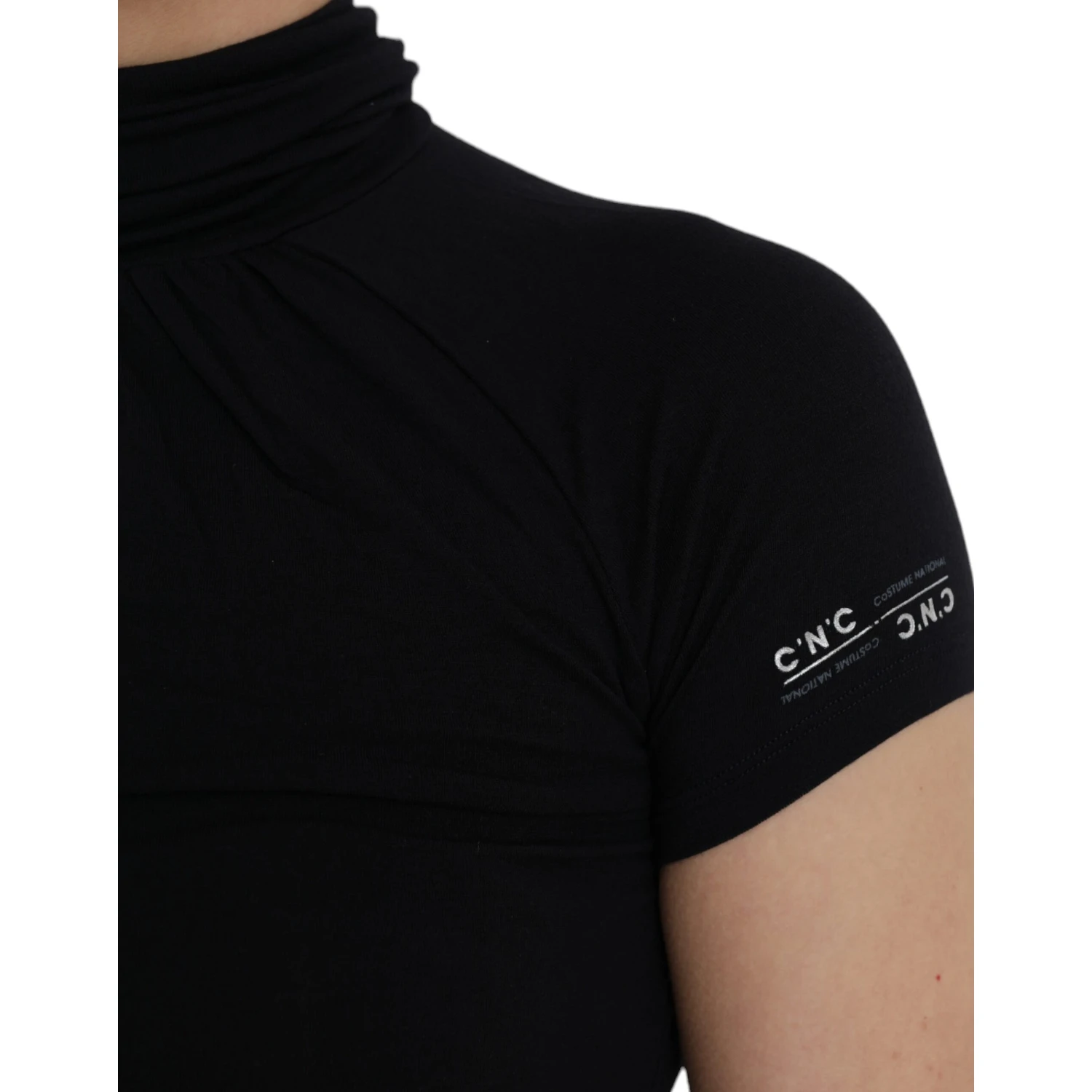 Black Turtleneck Viscose Short Sleeve Top