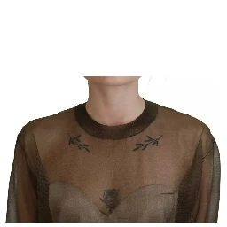 Black Transparent Crewneck Long Sleeves Top