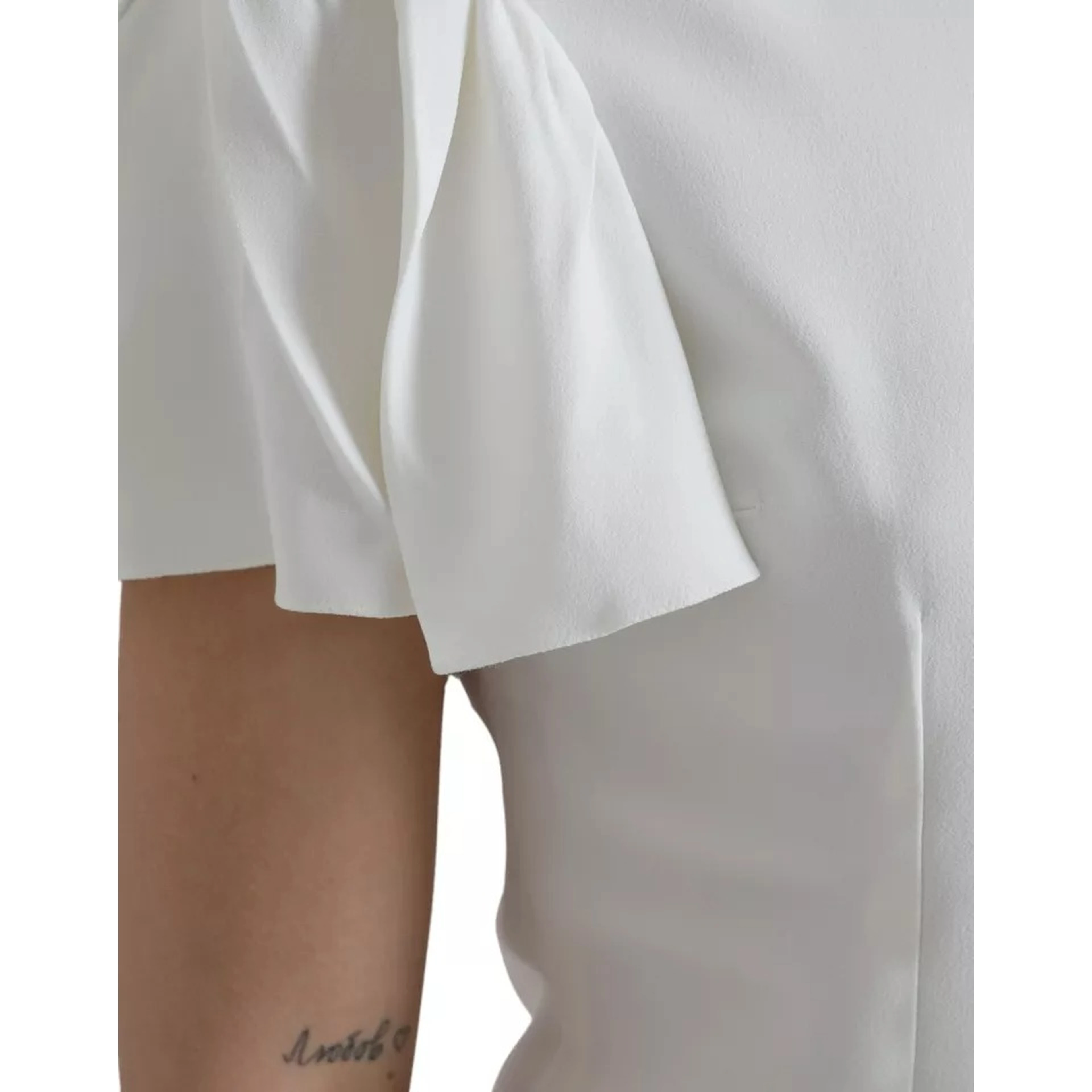 White Viscose Round Neck Short Sleeves Top