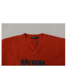 Red Logo Embroidery Crewneck Cotton T-shirt