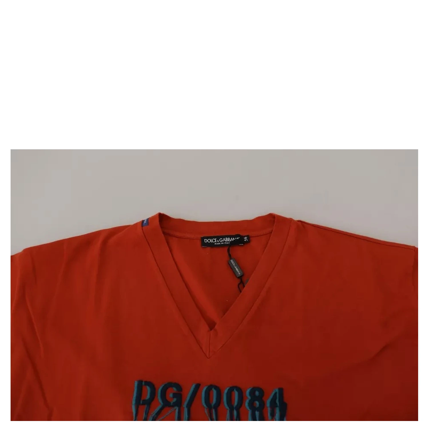 Red Logo Embroidery Crewneck Cotton T-shirt