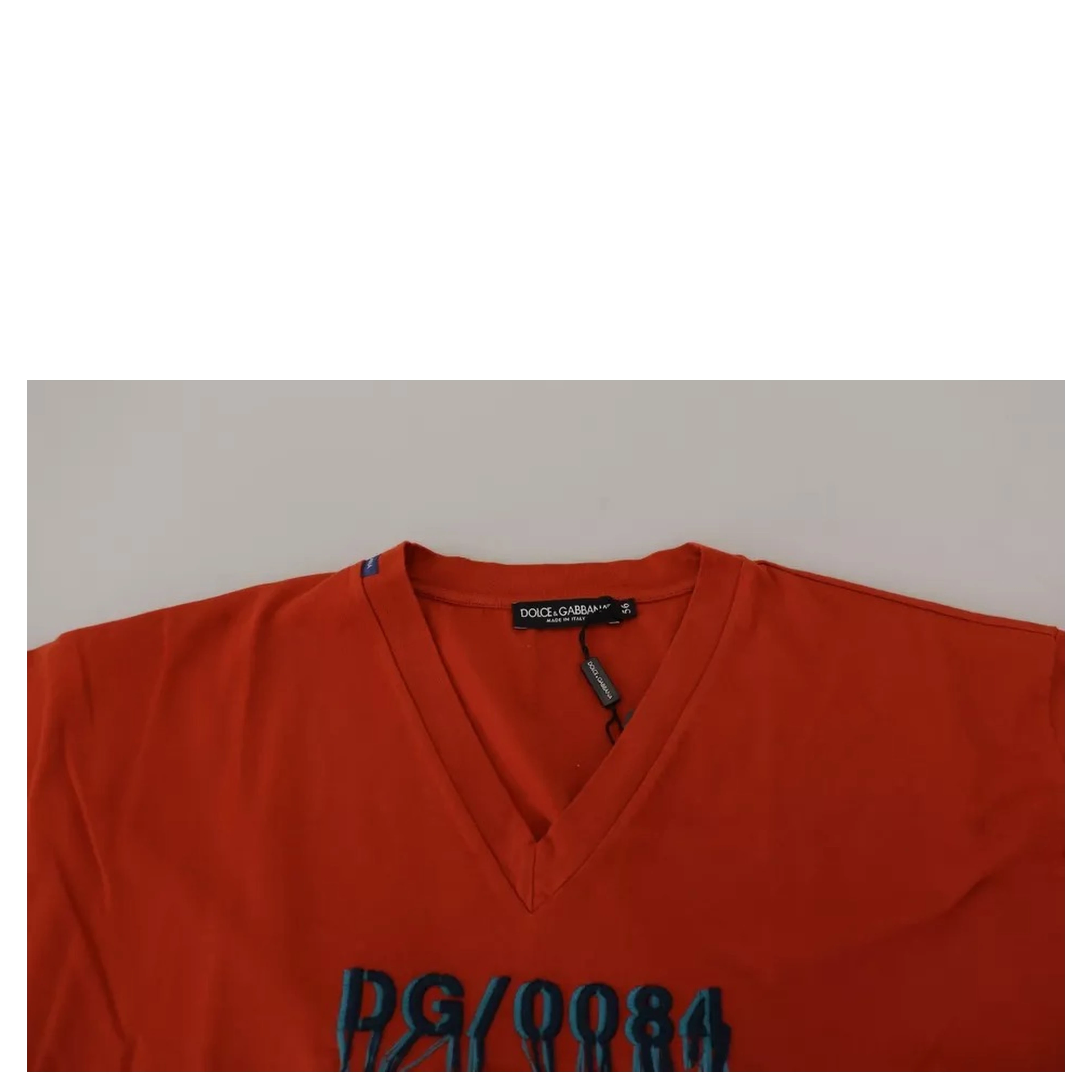 Red Logo Embroidery Crewneck Cotton T-shirt