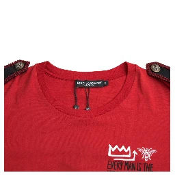 Red Cotton Graphic Print Crew Neck T-shirt