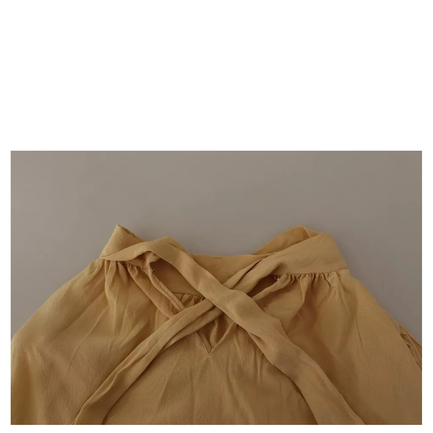 Mustard Ascot Collar Shirt Silk Blouse Top