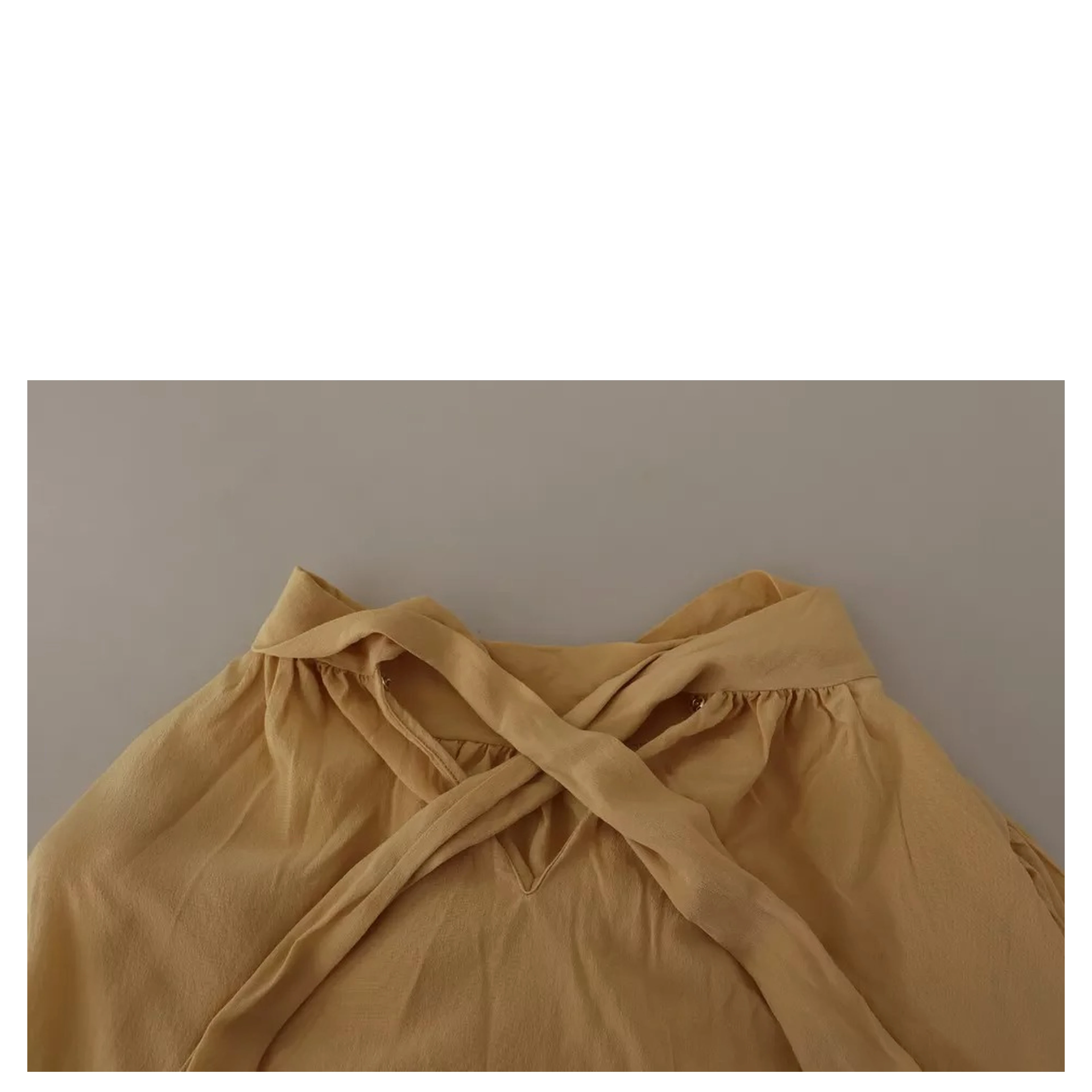 Mustard Ascot Collar Shirt Silk Blouse Top