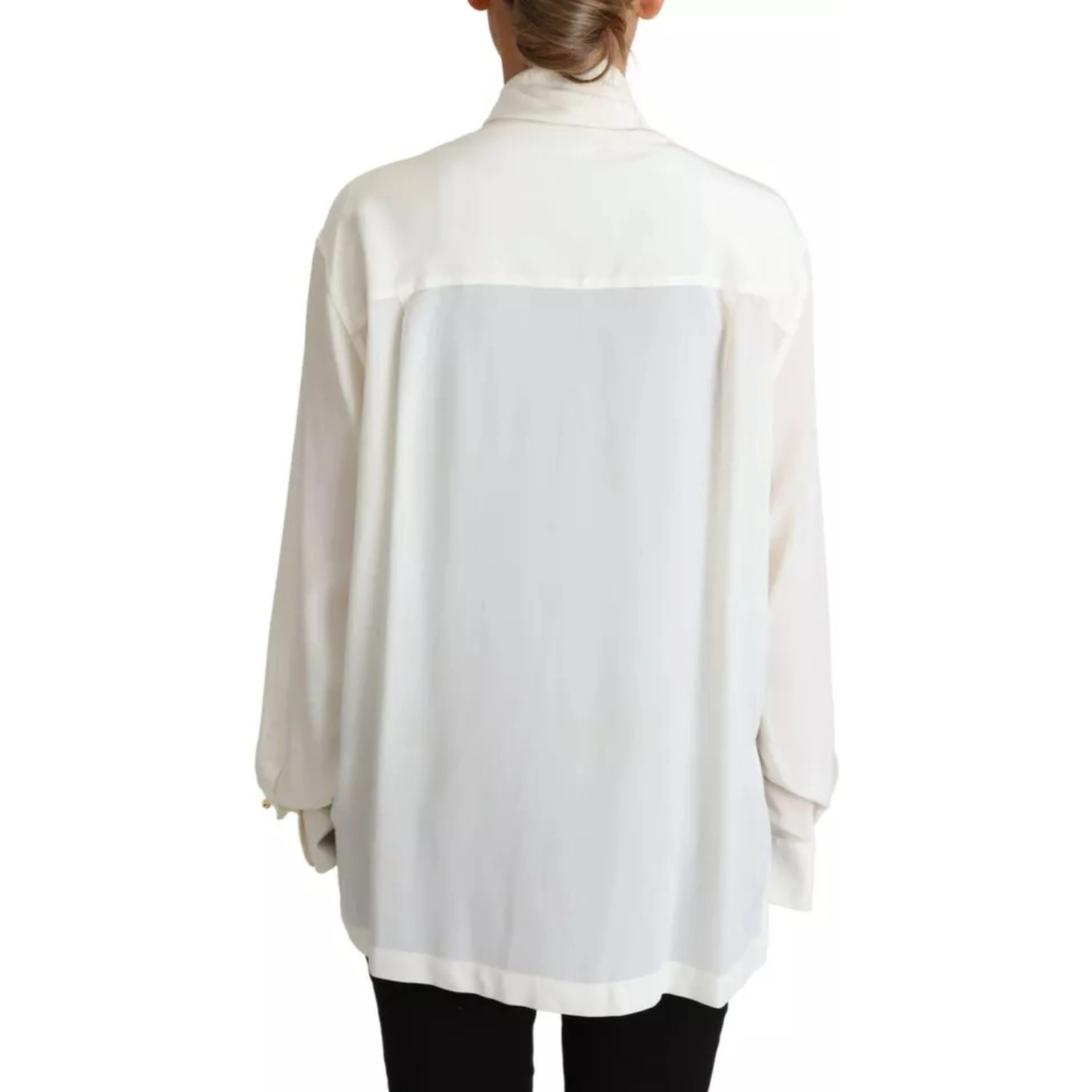 White Blouse Ascot Collar Shirt Silk Top