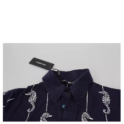 Dark Blue Sea Horse Collared Polo T-shirt