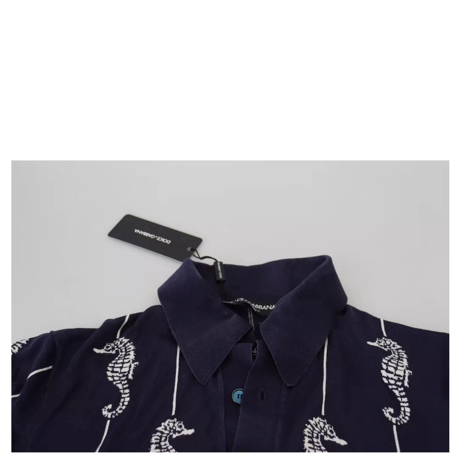 Dark Blue Sea Horse Collared Polo T-shirt