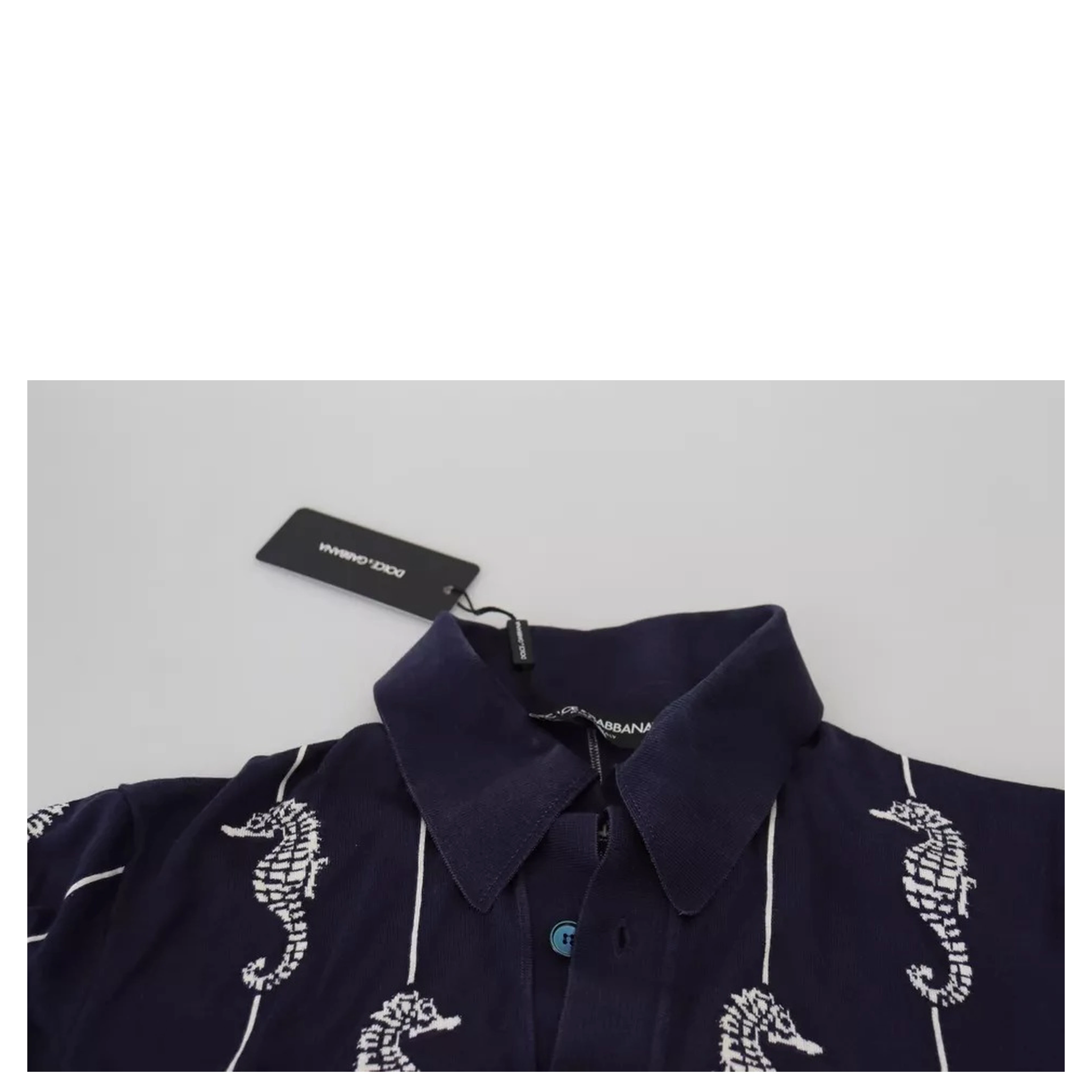 Dark Blue Sea Horse Collared Polo T-shirt