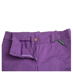 Purple Cotton MidWaist Straight Cropped Pants