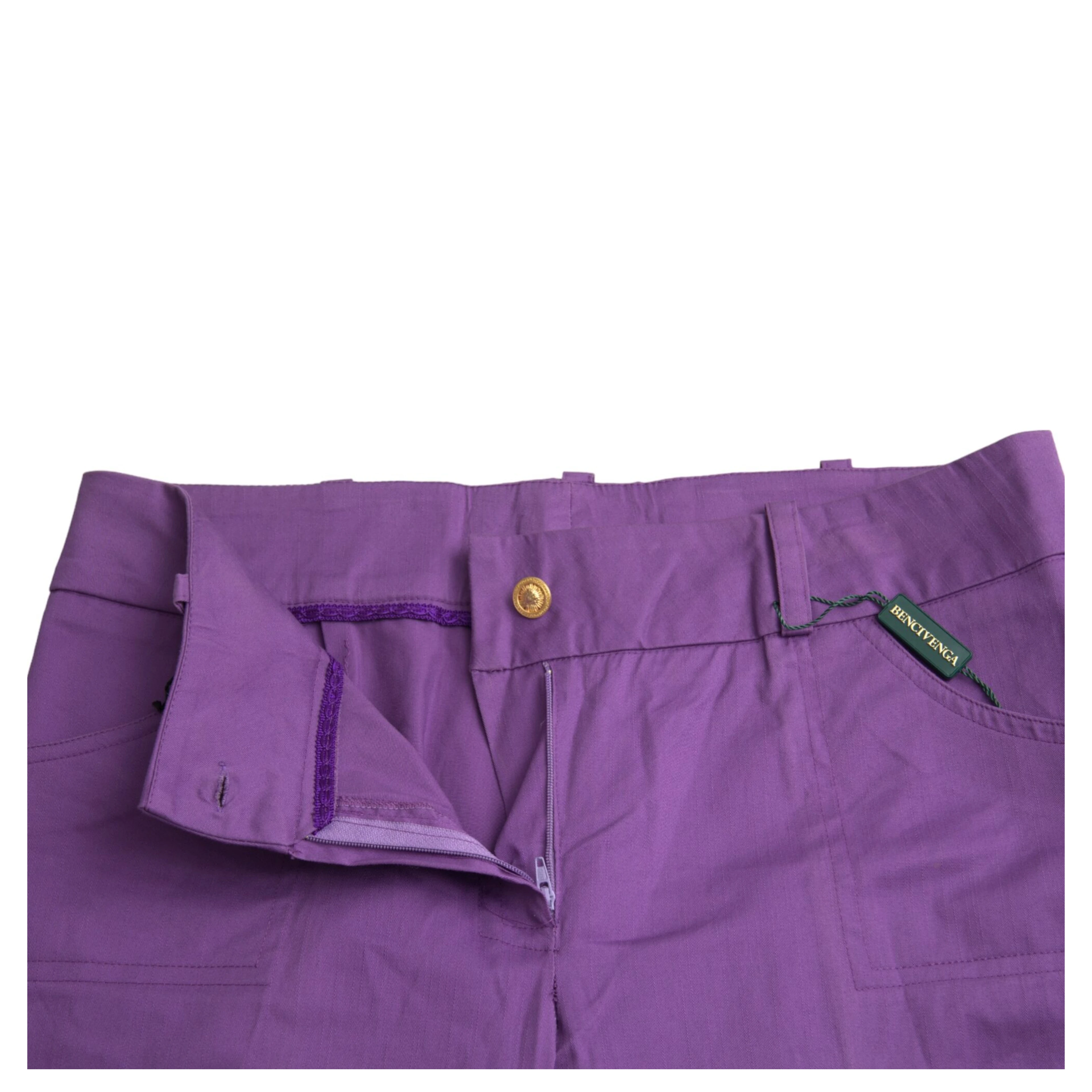 Purple Cotton MidWaist Straight Cropped Pants