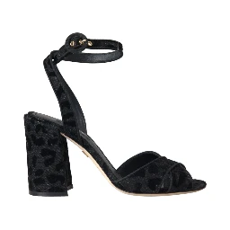 Black Leopard Suede Heels Sandals Shoes