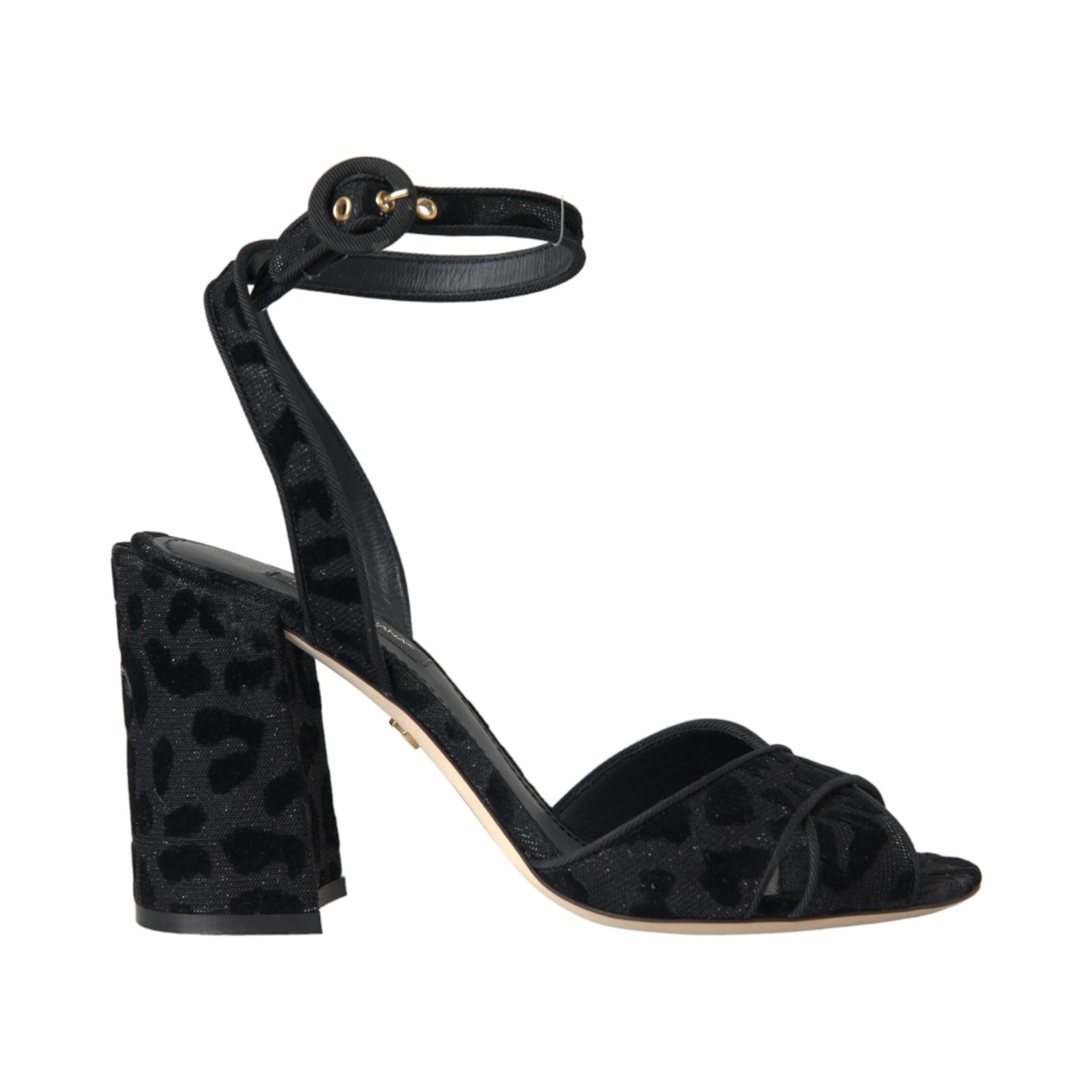 Black Leopard Suede Heels Sandals Shoes