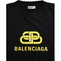 Black Cotton Logo Print Crew Neck Short Sleeves T-shirt