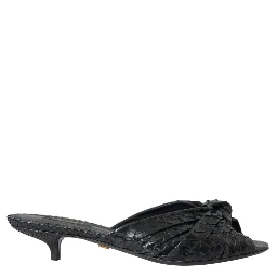 Black Exotic Leather Heels Slides Shoes