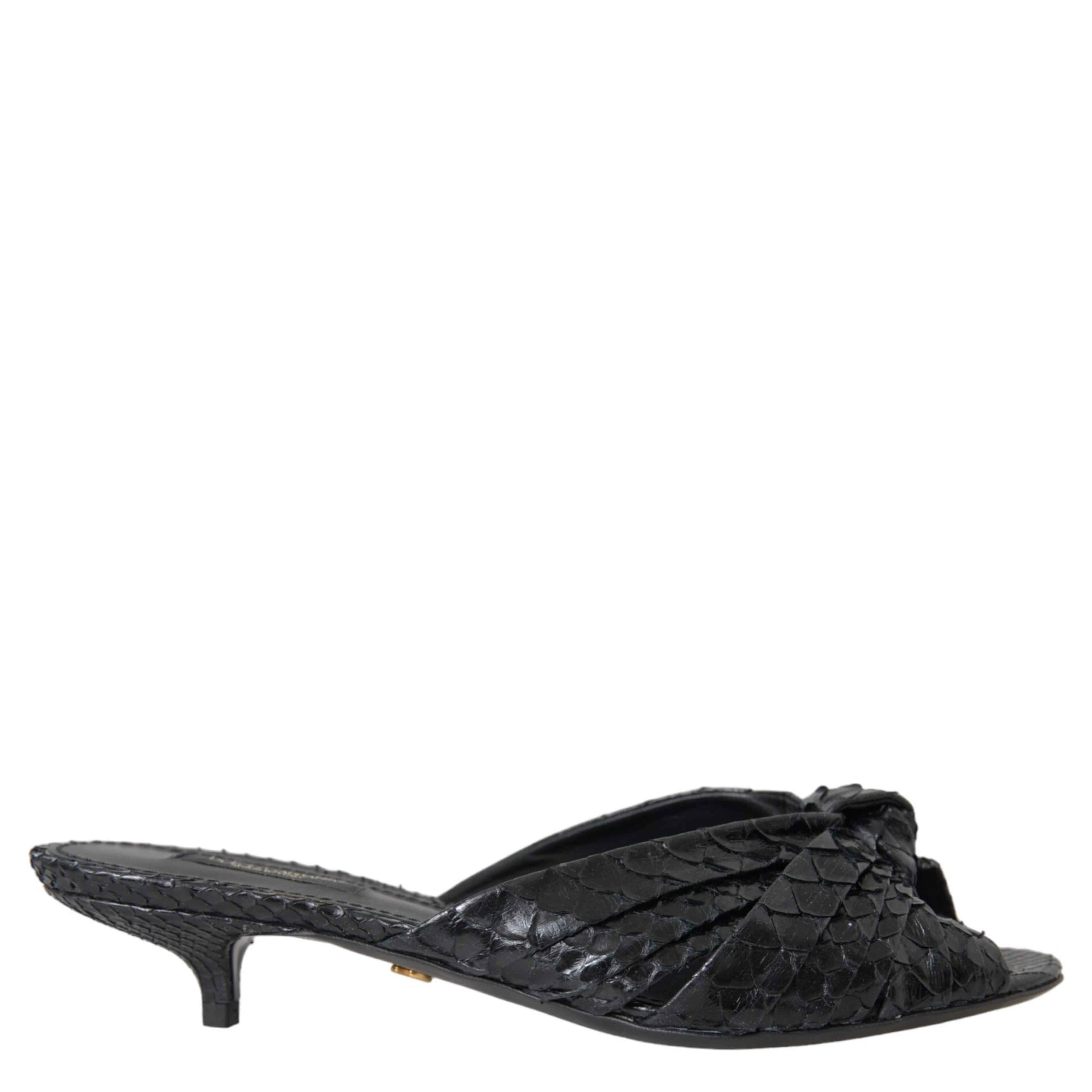 Black Exotic Leather Heels Slides Shoes