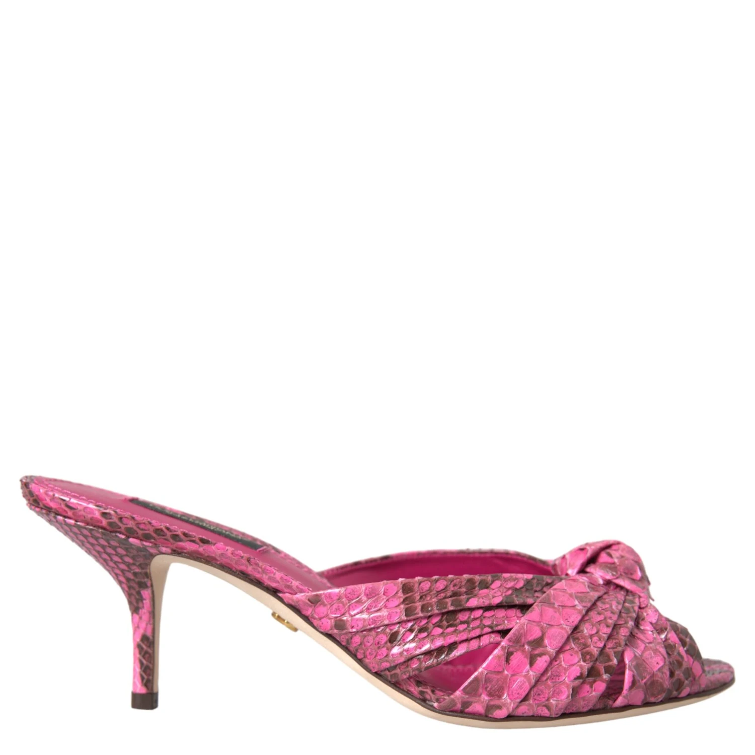 Pink Exotic Leather Kitten Heels Slides Shoes