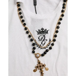 White Cotton Necklace Short Sleeves T-shirt