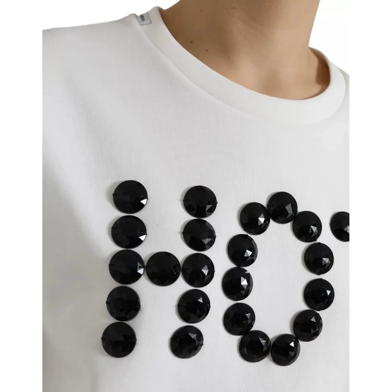 White Cotton Black HOT Crystal Top T-shirt