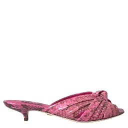 Pink Exotic Leather Kitten Heels Slides Shoes