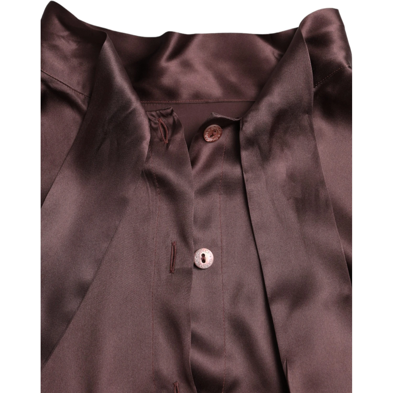 Brown Ascot Collar Long Sleeve Top Blouse