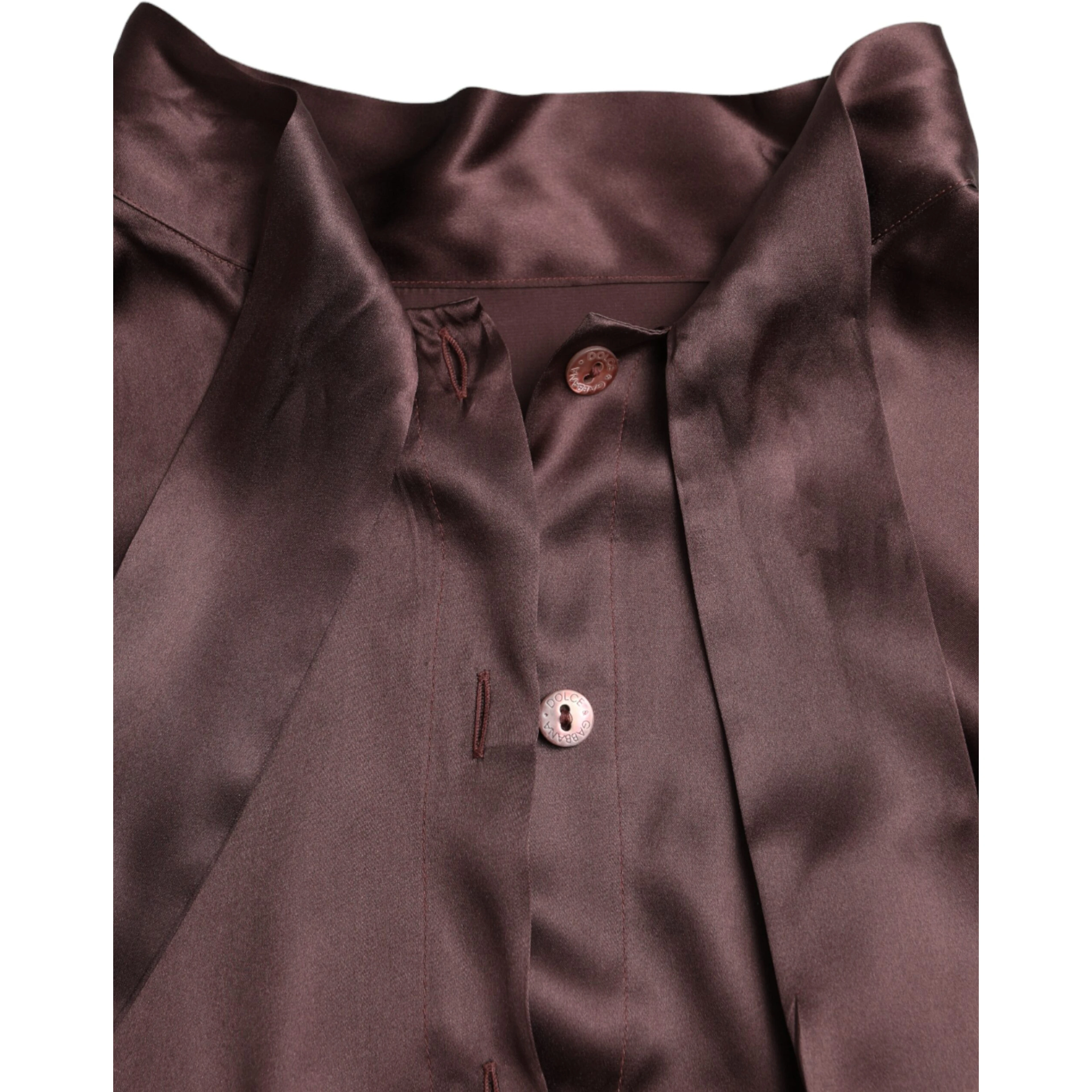 Brown Ascot Collar Long Sleeve Top Blouse