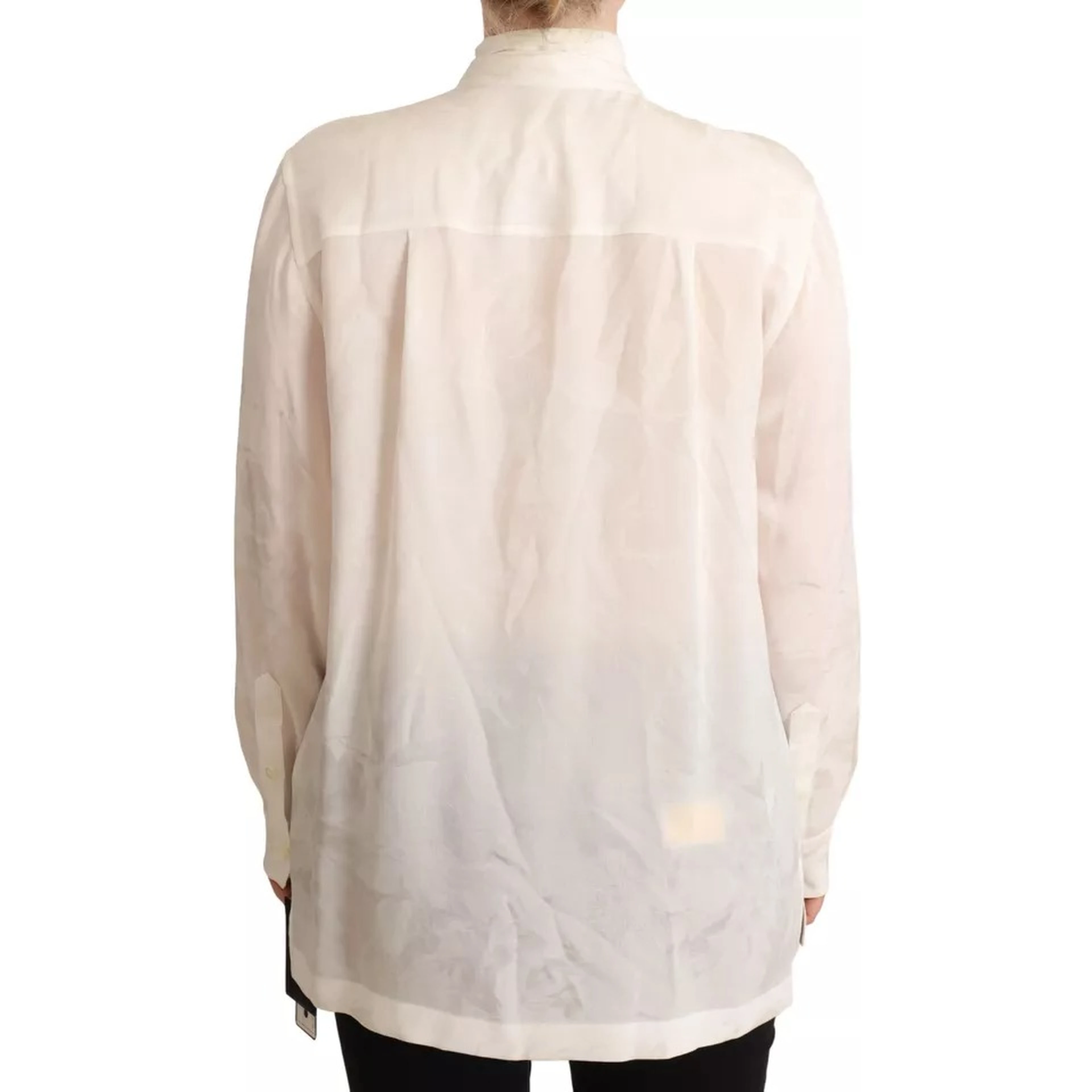 White Blouse Ascot Collar Shirt Silk Button Top