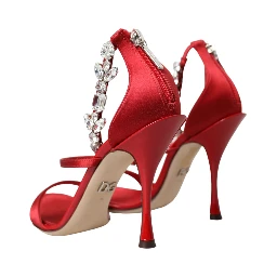 Red Keira Satin Crystals Sandals Heels Shoes