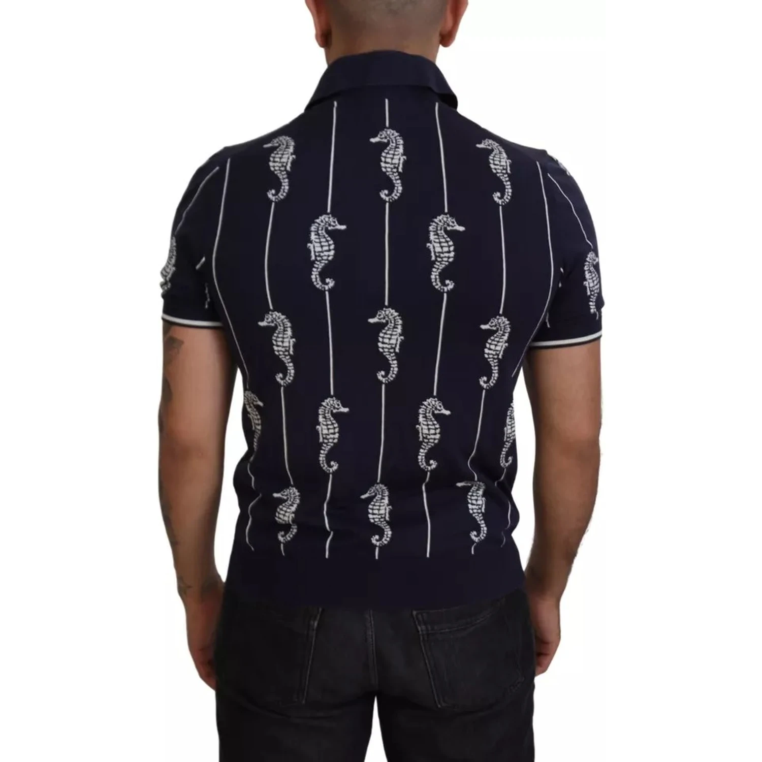Dark Blue Sea Horse Collared Polo T-shirt