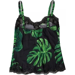 Black Philodendron Print Silk Camisole Underwear