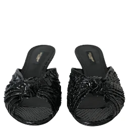 Black Exotic Leather Heels Slides Shoes