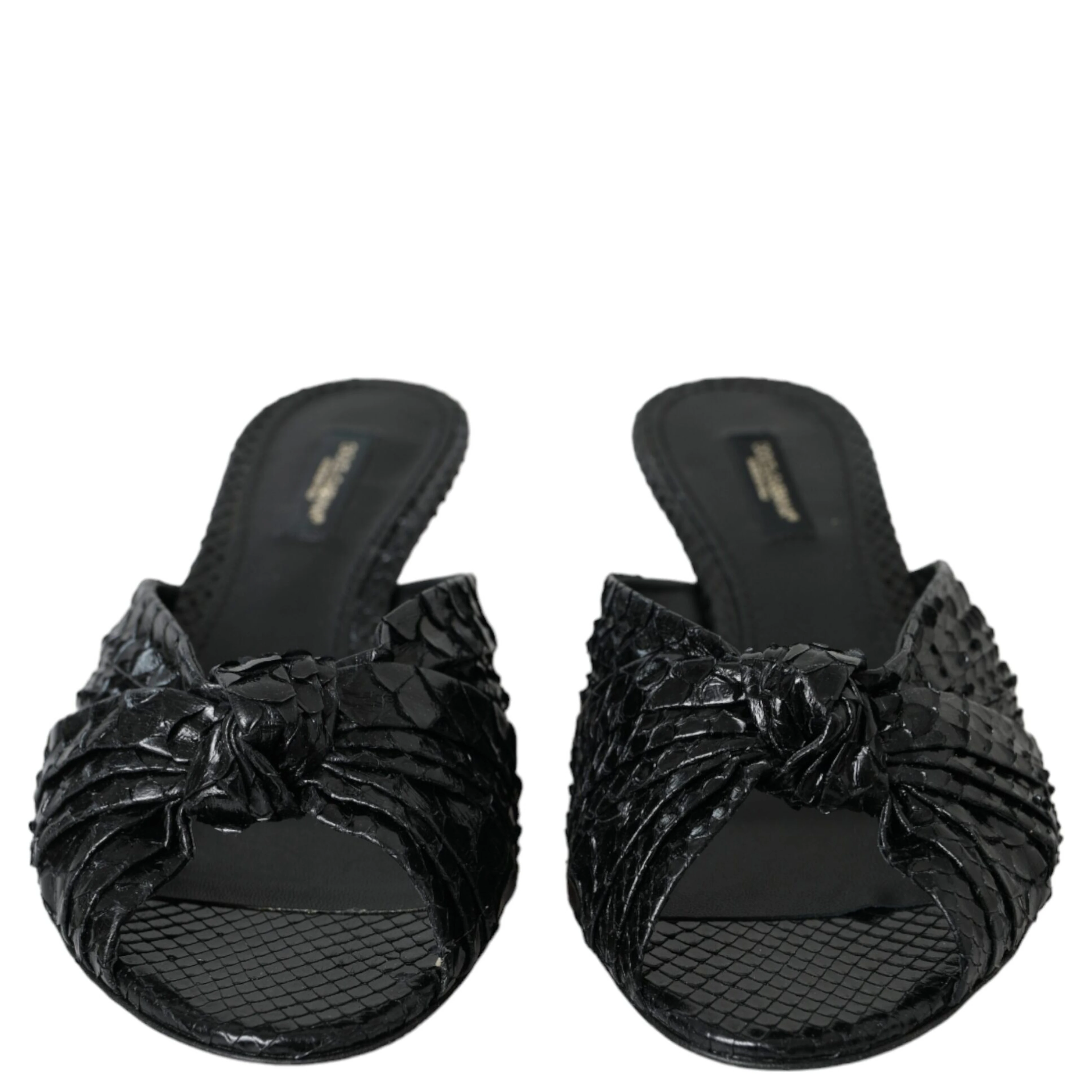 Black Exotic Leather Heels Slides Shoes