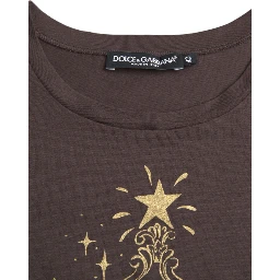 Brown Crewneck 2017 Motive Print T-shirt