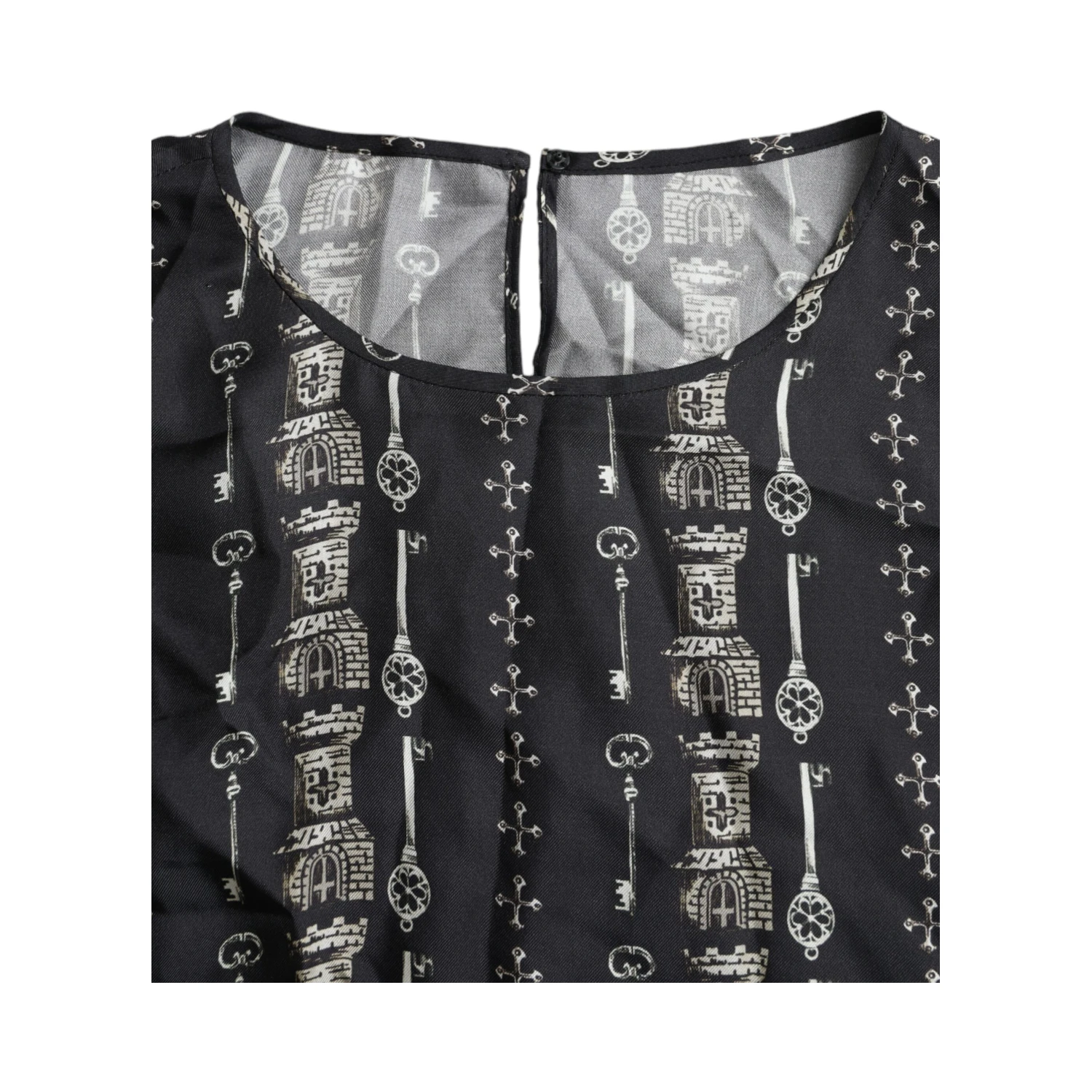 Black Key Castle Print Silk Blouse T-shirt