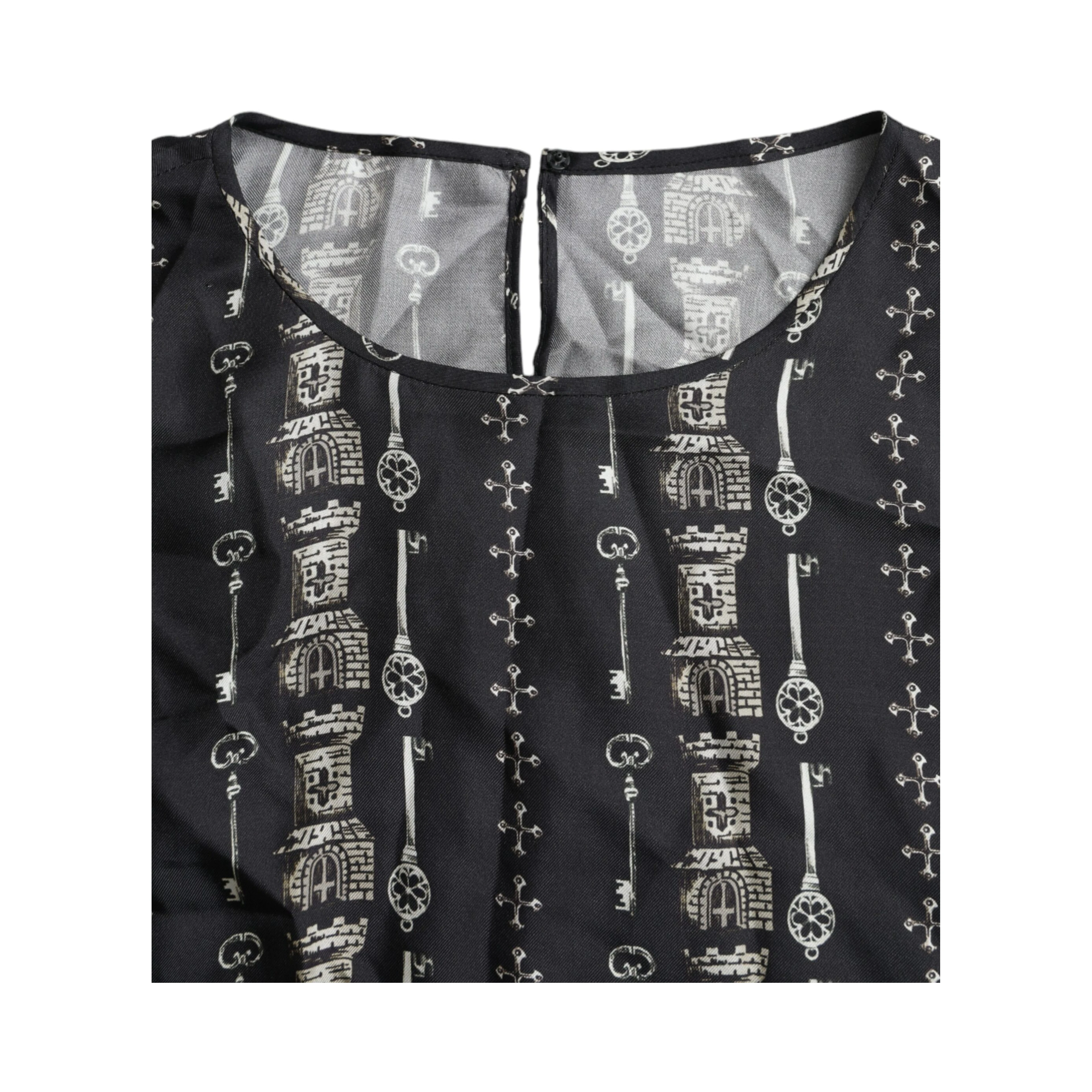 Black Key Castle Print Silk Blouse T-shirt