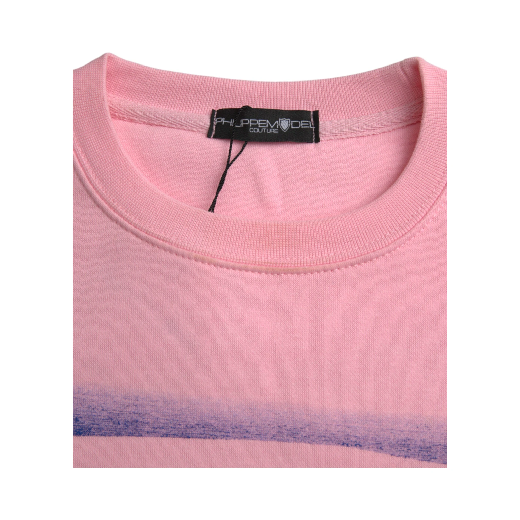 Pink Cotton Logo Print Long Sleeves Pullover Sweater