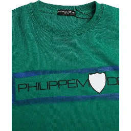 Green Cotton Logo Print Long Sleeves Pullover Sweater