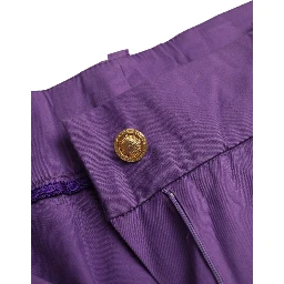 Purple Cotton MidWaist Straight Cropped Pants