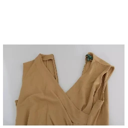 Brown V-neck Shift Knee Length Viscose Dress