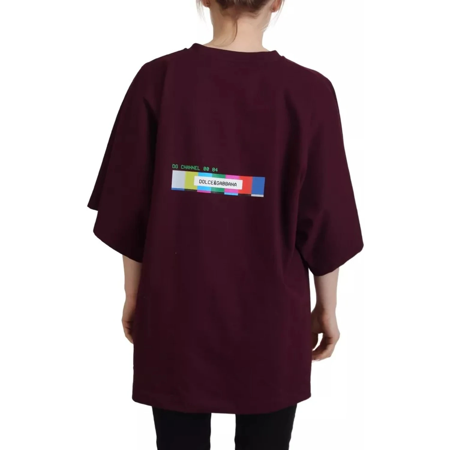 Bordeaux D&G Print Round Neck Cotton T-shirt