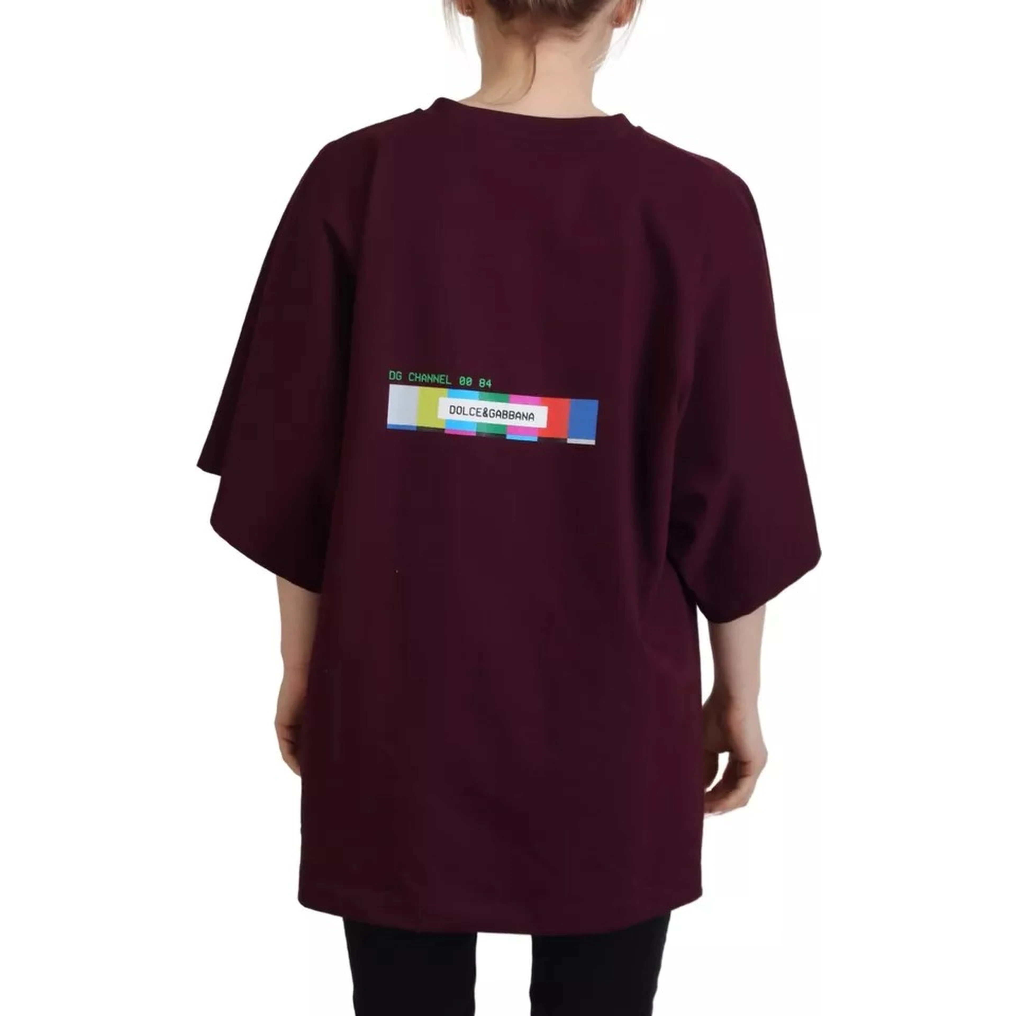 Bordeaux D&G Print Round Neck Cotton T-shirt